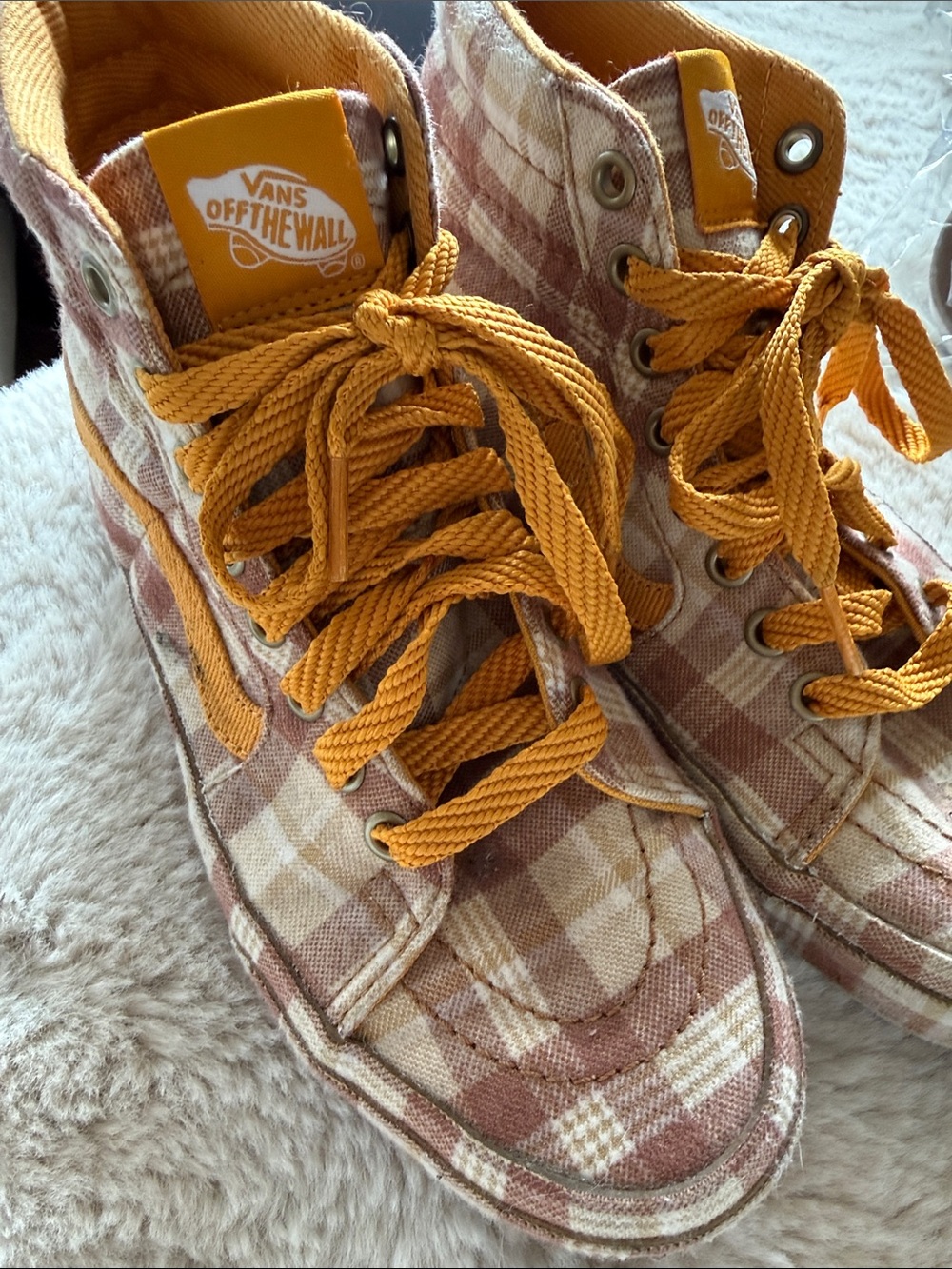 Vans Checkered High-Tops with Orange Accents